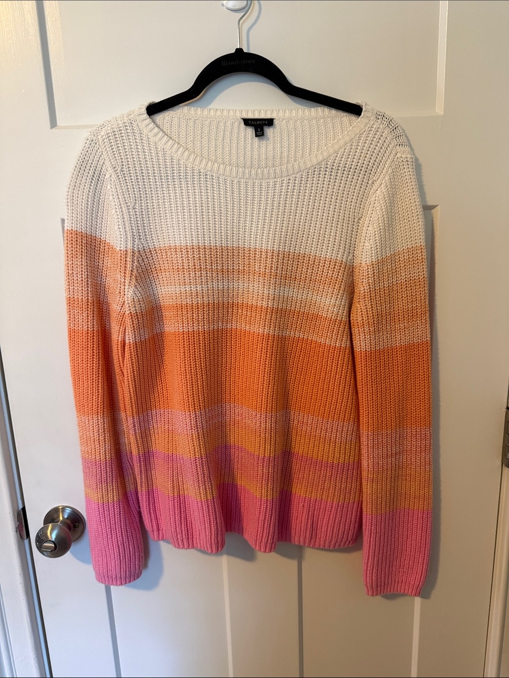Talbots Striped Crewneck Sweater in White, Orange & Pink